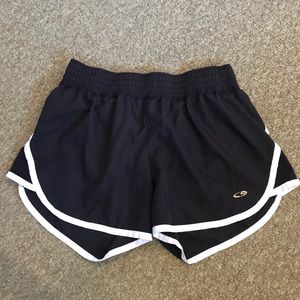 Black and white champion workout/running shorts